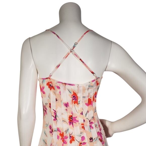 Banana Republic Womens Sz 4 Pintuck Pink Floral Spaghetti Strap Cross Midi Dress - Picture 6 of 8